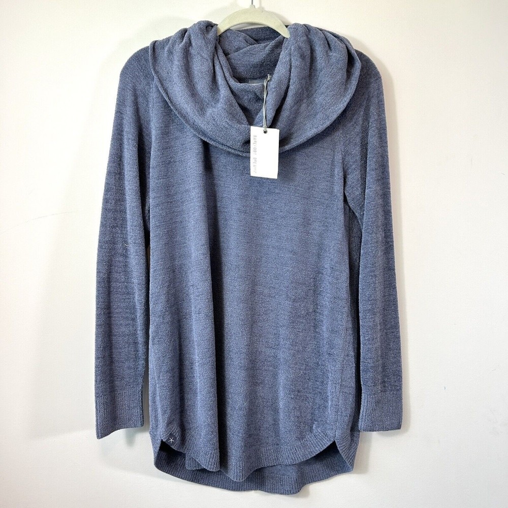 Barefoot Dreams CozyChic Ultra Lite Coastal Cowl Tunic Sweater Blue Small NWT
